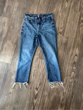 Madewell High Rise Slim Boy Jeans, Cropped, Frayed Hem, Sz 26